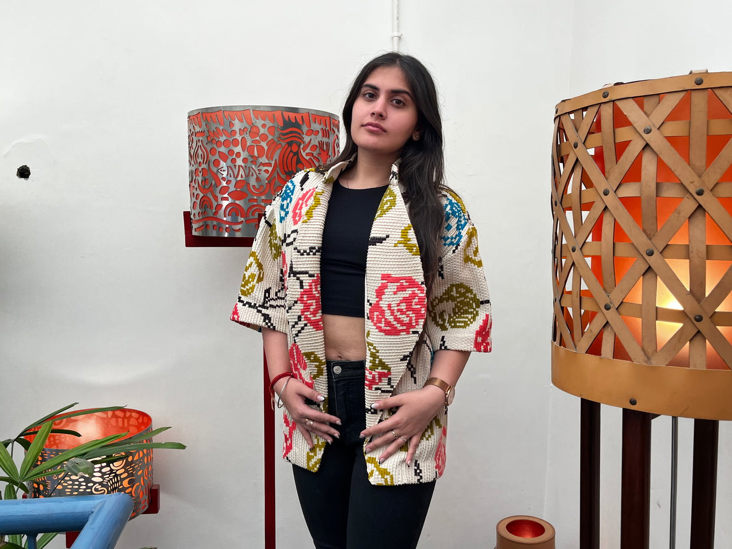 Thread Work Floral Shrug