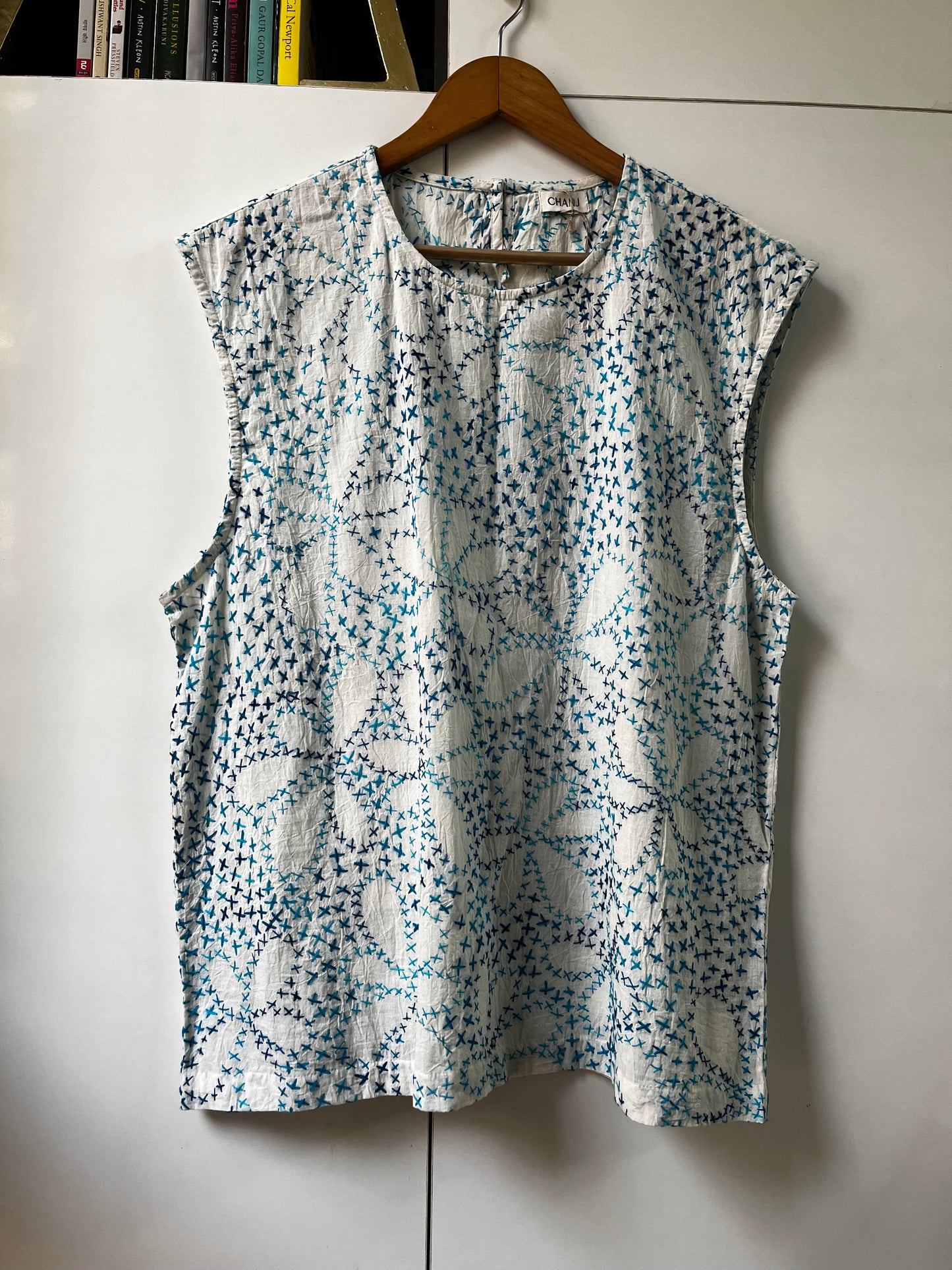 Hand Embroidered Tank - Blue