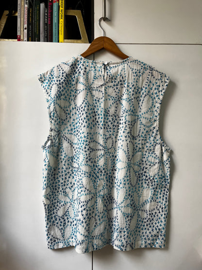 Hand Embroidered Tank - Blue