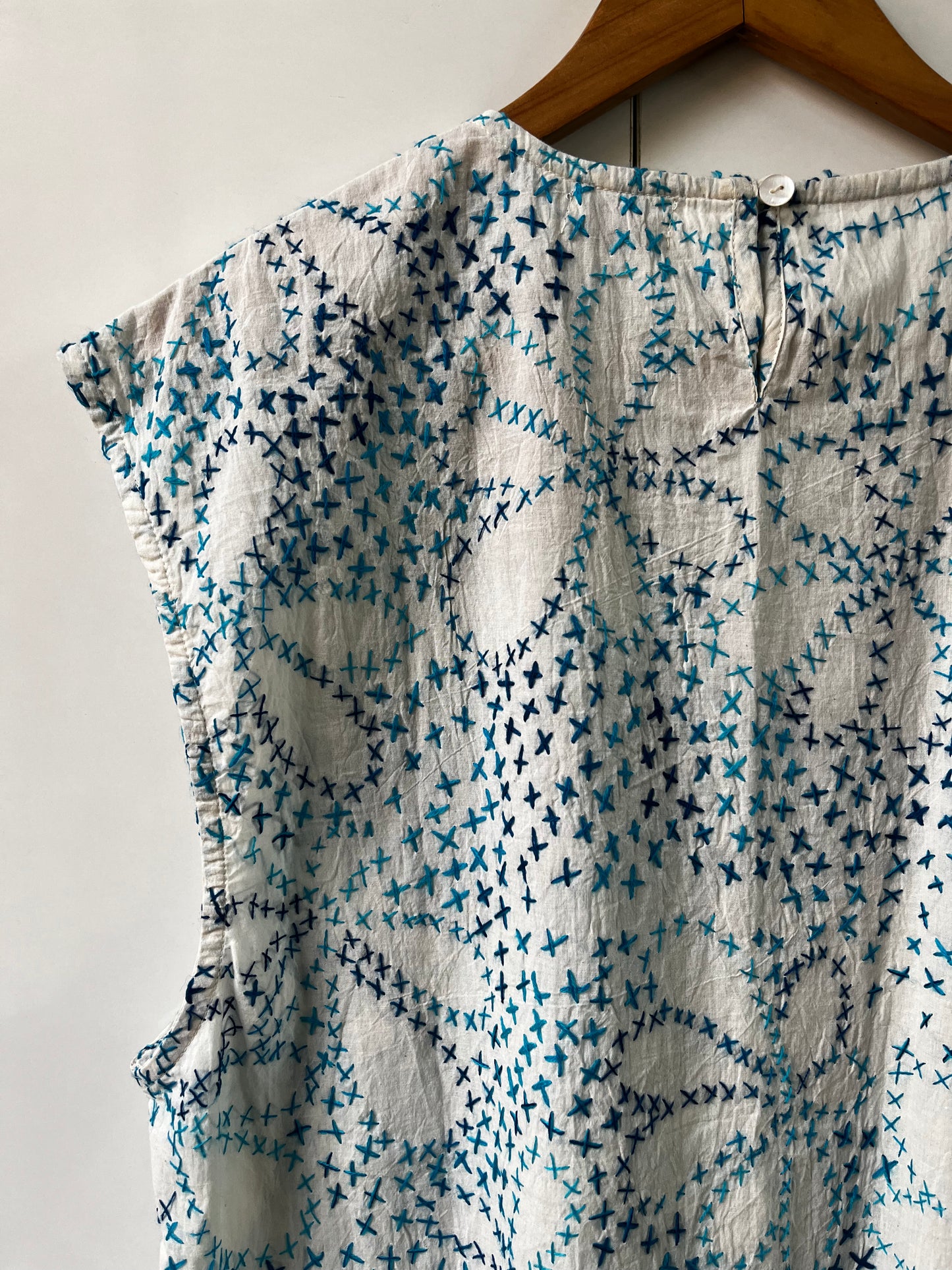 Hand Embroidered Tank - Blue