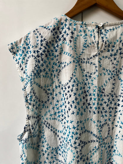 Hand Embroidered Tank - Blue