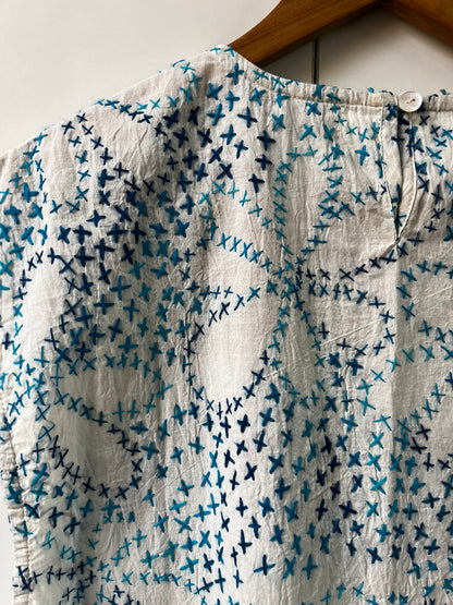 Hand Embroidered Tank - Blue