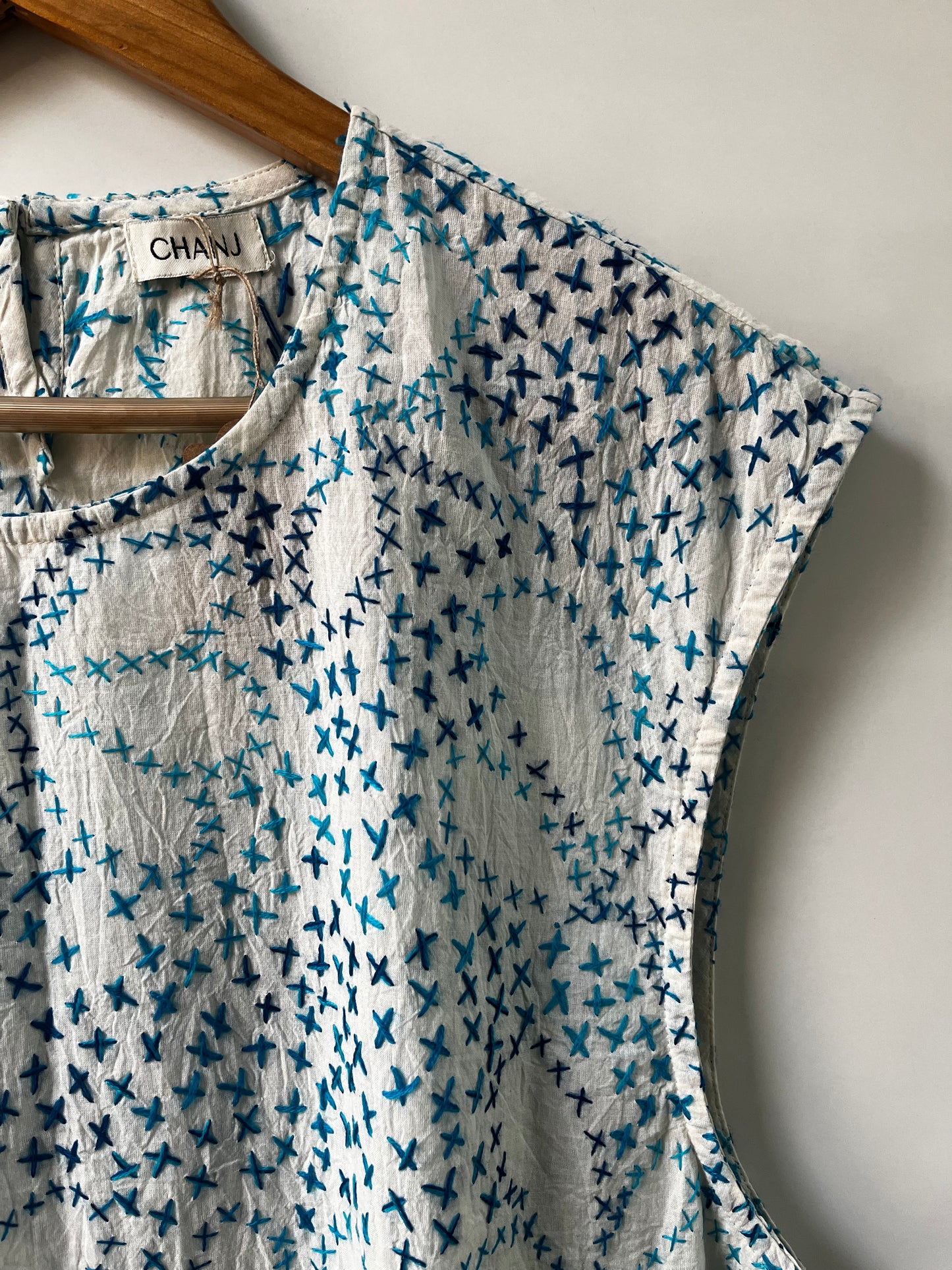 Hand Embroidered Tank - Blue