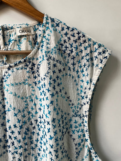 Hand Embroidered Tank - Blue