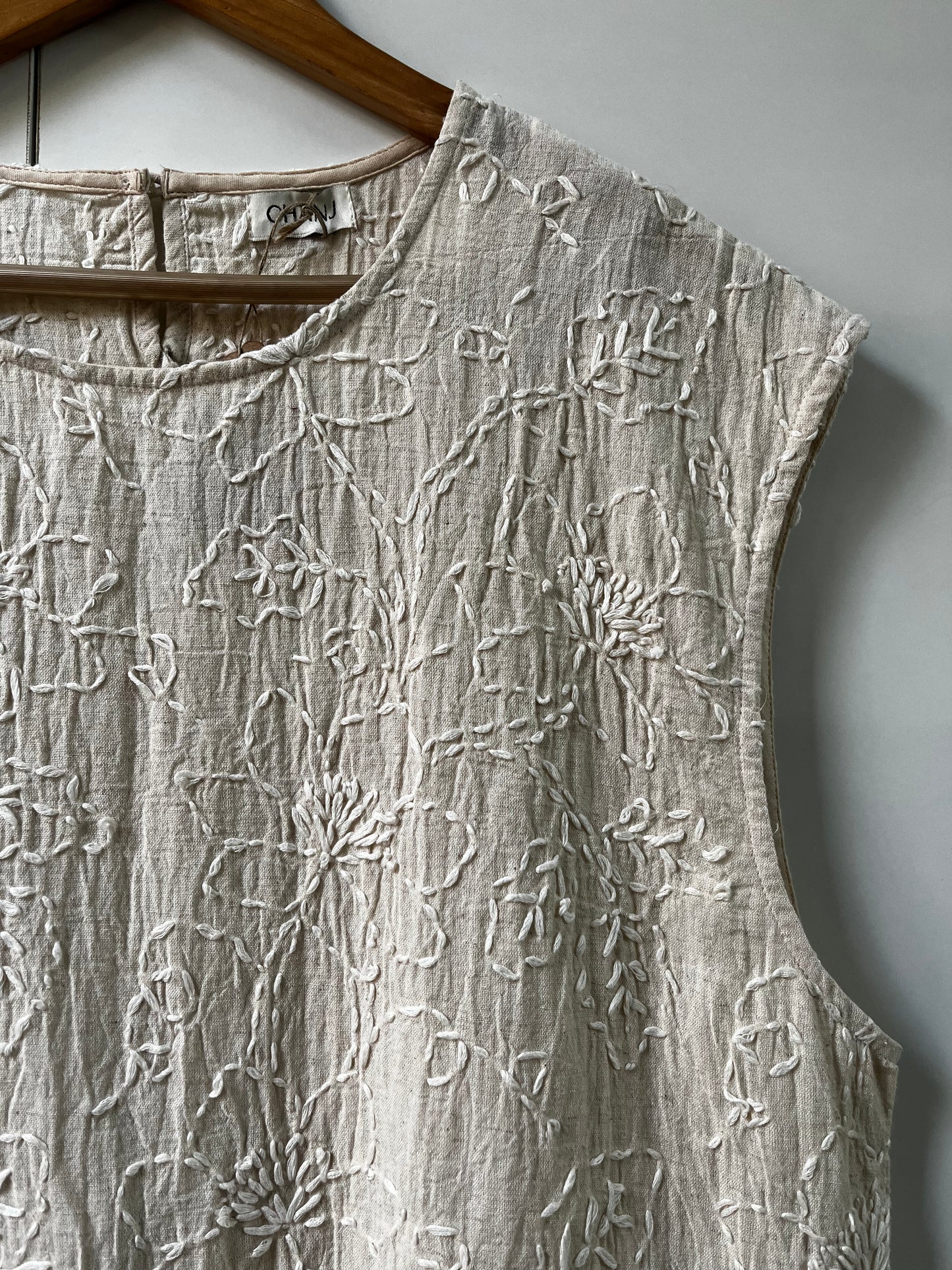 Hand Embroidered Tank - Khaki